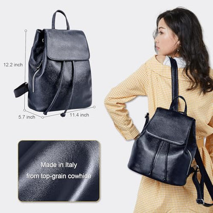 BOYATU Women’s Full-Grain Leather Backpack Purse, Minimal Structured Design, Work Commuter & City Travel, Compact Everyday Essentials, Fashion RFID Pocket Bag ((Blue) - color: Dark Blue 1
