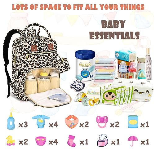 Tenot Baby Diaper Bag Backpack, Travel Diaper Bags for Baby Girl Boy Large Capacity Baby Bag Backpack for Women Leopard Print - color: Leopard