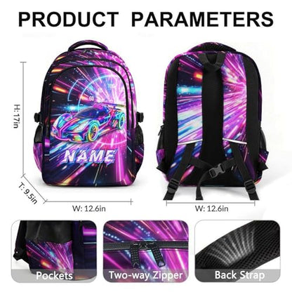 Personalized Backpacks Racing Car Backpack for Kids Teens School Elementary to Middle, Custom Large Capacity Bookbag for Travel Camping Students - color: Blue