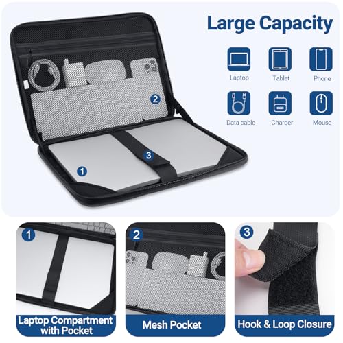 MOSISO Laptop Case 16 inch, 15-15.6 inch Laptop Sleeve Waterproof Shockproof Computer Bag Compatible with MacBook HP Dell Lenovo, Checkered EVA Carrying Case Computer Bag Hard Shell with Handle, Black