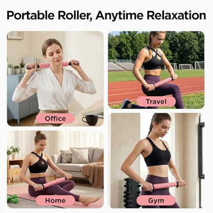 Muscle Roller & Massage Roller Stick for Athletes - Lymphatic Drainage Support, Relieves Muscle Soreness, Cramping & Tightness - Targets Legs, Arms, Back & Calves （Pink - 18inch） - color: Pink