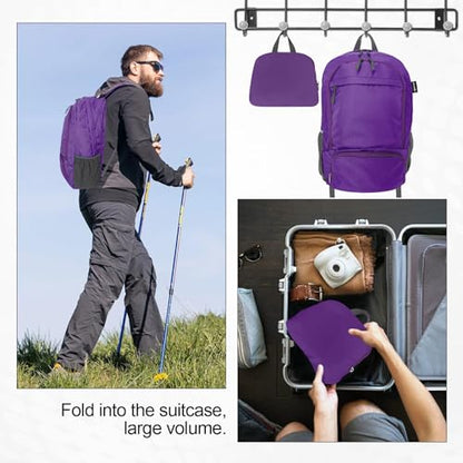 HOLYLUCK 20L Lightweight Packable Hiking Daypack Foldable Backpack for Men Women Small Travel Outdoor Foldable Shoulder Bag-purple - color: Purple