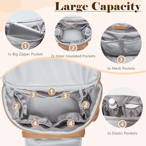 Diaper Bag Backpack, Neoprene Bag Backpack, Large Diaper Backpack with 16 Diaper Bag Organizers, 4 Insulated Pockets, Lighweight Travel Baby Bag with Changing Pad for Mom & Dad, Brown - color: Brown