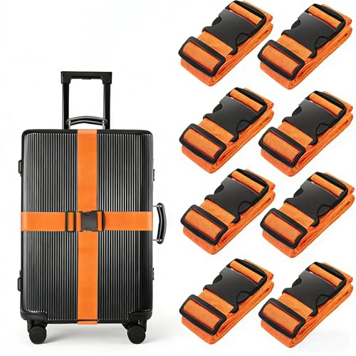 BILIONE Luggage Straps, 79" Long Belts Keep Suitcase Secure While Traveling, TSA Approved Add a Bag Premium Accessory for Travel Bag Closure (Orange, 8Pcs) - color: Orange, size: 8Pcs