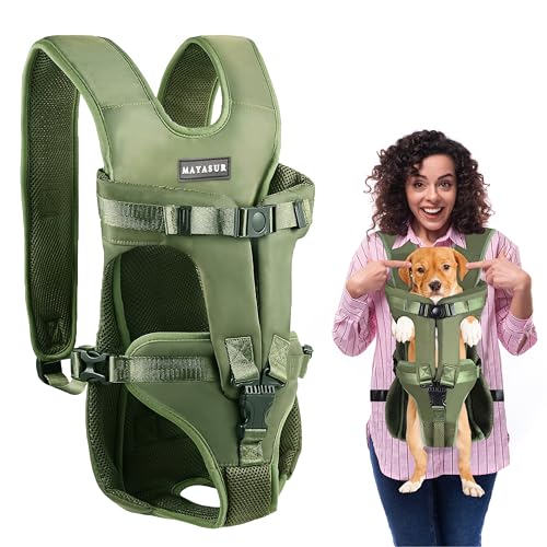 MAYASUR Pet Front Dog Carrier Backpacks, Adjustable Dog Backpack Carrier, Legs Out Easy-fit Dog Chest Carrier for Small to X Large Dogs, Dog Front Carrier for Hiking, Cycling (Army Green, Large)