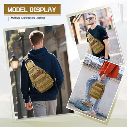 Tactical Chest Pack Backpack, Carry Shoulder Sling Bag for Men, Waterproof Military Cross-body Molle Backpack for Outdoor, Range, Travel, Hiking, Khaki - color: Khaki