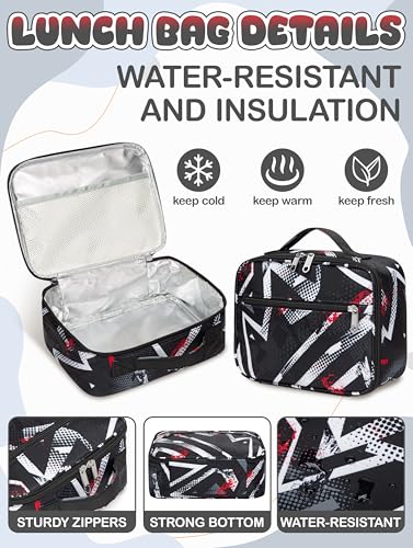 BLUEFAIRY Kids Backpack with Lunch Box for Girls Boys Elementary Primary Middle School Bag with Lunch Bag Set 17 Inch Bookbag Mochilas Escolares para Niñas Niños (Geometric, Black) - color: Black