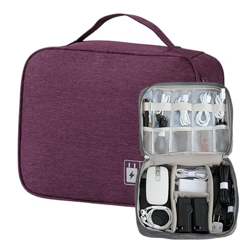 Organizer Case Small Electronic Devices USB Charger Accessories Mouse Phone Cable SD Power Bank Earphone - color: Large-Purple