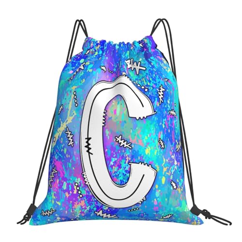 Drawstring Backpack Bag Sport Gym Sackpack Initial Blue Draw String Cinch Bags Bulk String Backpack Storage Bag for Women Men Letters C - color: Letters C