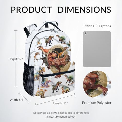 Boys Dinosaur Backpacks Toddler Backpack, 17 Inch Kids Bookbag for Preschool Kindergarten Elementary Dinosaur-Themed School Bag with Adjustable Padded Straps - color: White