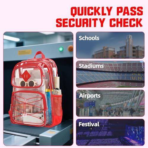 Clear Backpacks for Girls Women, Heavy Duty PVC Transparent Back Pack See Through Boys Kids Clear Bookbags for School Red - color: Red