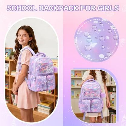 Girls Backpack,School Bag for Kids,Primary,Elementary,teen ages 6-15 Girls Bookbag,Students Kawaii Backpack Purple conch - color: Purple Conch