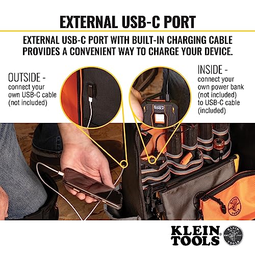 Klein Tools 62800BP Backpack Tool Bag, 40 Pockets, Black/Orange - style: Full-Size