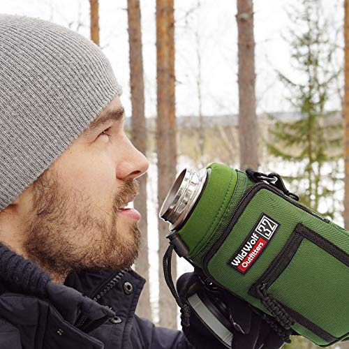 Wild Wolf Outfitters - #1 Best Water Bottle Holder for 32 oz Bottles - Carry, Protect and Insulate Your Flask with This Military Grade Carrier w/ 2 Pockets and an Adjustable Padded Shoulder Strap. - color: Green