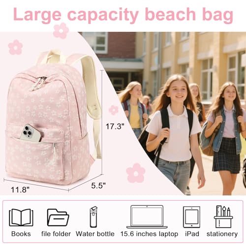 LEDAOU School Backpack for Teen Girls Elementary Middle School Bookbag Kids Backpacks Women Laptop Backpack Travel Daypack - color: Little Flower Pink
