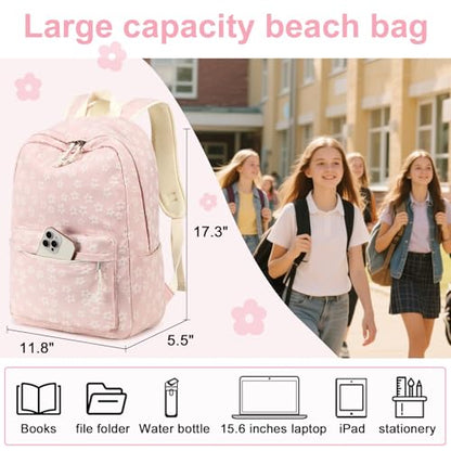 LEDAOU School Backpack for Teen Girls Elementary Middle School Bookbag Kids Backpacks Women Laptop Backpack Travel Daypack - color: Little Flower Pink