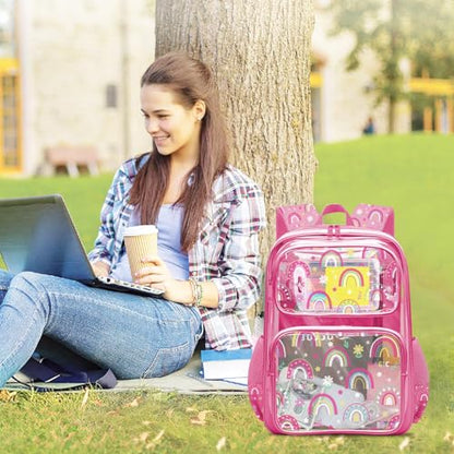 Clear Backpack for Boys and Girls,Kids Clear Backpacks for School,Heavy Duty Transparent Bookbag Stadium Approved - color: Pink-rainbow-backpack Only