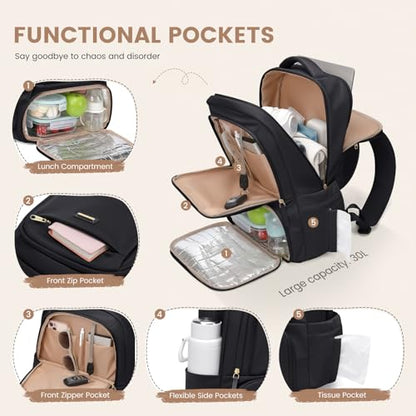 GOLF SUPAGS Lunch Backpack 16 Inch Laptop Backpack with Insulated Cooler Lunch Box Food Bag for College Work Camping Picnics (Black) - color: Black