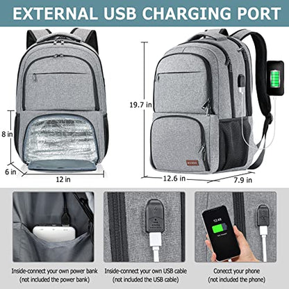 unch Backpack, Insulated Cooler Lunch Bag Backpack, Large School Backpacks for Teen Boys Water Resistant Back Pack Gift for Men Fit 17 Inch Laptop - color: Grey