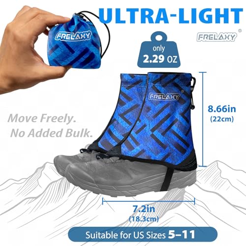 Frelaxy Ultralight Trail Gaiters for Hiking & Running – Breathable, Wear-Resistant Low Shoe Gaiters, Protect Feet from Rocks, Mud, Dust & Debris - color: Blue/Black