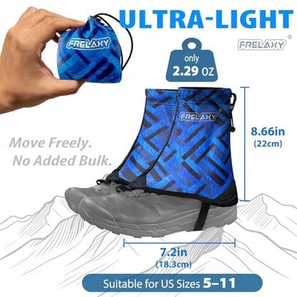 Frelaxy Ultralight Trail Gaiters for Hiking & Running – Breathable, Wear-Resistant Low Shoe Gaiters, Protect Feet from Rocks, Mud, Dust & Debris - color: Blue/Black
