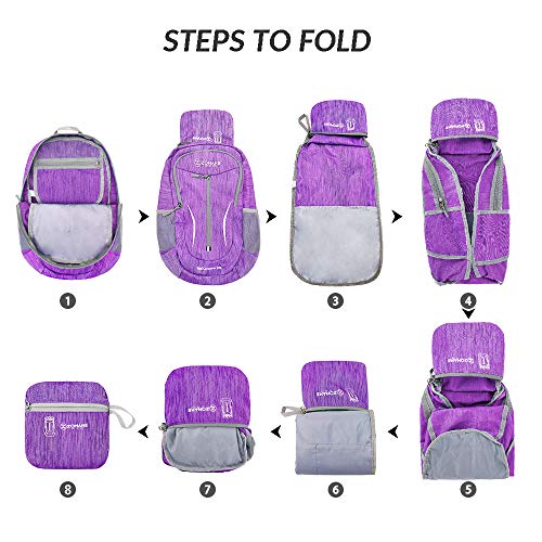 ZOMAKE 25L Ultra Lightweight Packable Backpack, Foldable Hiking Backpacks Water Resistant Small Folding Daypack for Travel(Purple) - color: Purple