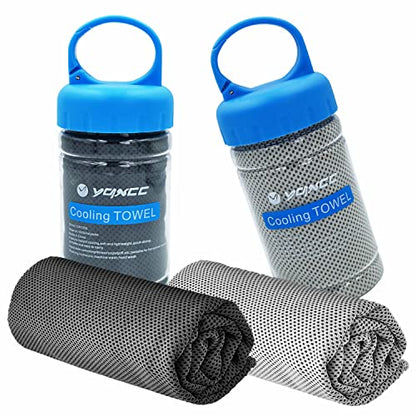 YQXCC 2 Pack Cooling Towels (47"x12"), Ice Cool Neck Towel, Soft Breathable Microfiber for Yoga, Golf, Gym, Running, Camping & Hot Weather - color: Dark Gray/Light Gray