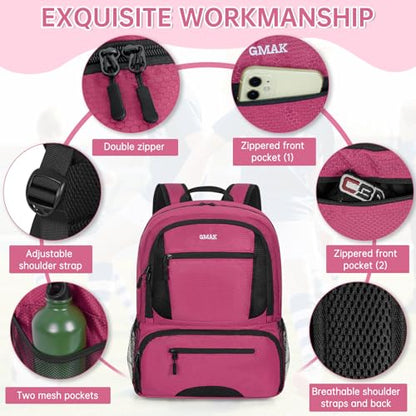GMAK Soccer Backpack for Youth, Soccer Bag with Ball/Shoe Compartment for Football/Basketball/VB, Lightweight Training Pack - color: Pink