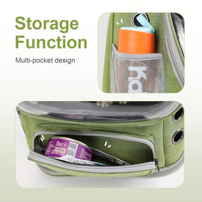 Cawypety Expandable Cat Backpack,Cat Bubble Backpack Carrier for Carrying Cats, Pets and Small Dogs,Airline-Approved,Designed for Travel, Hiking, Walking,Car - color: Square Expandable- Green