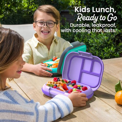 Bentgo Chill Kids Leakproof Lunch Box - 4-Compartment Bento Box with Built-In Ice Pack, 3.3 Cup Capacity, BPA-Free, Microwave & Dishwasher Safe Tray, Ages 3–7 (Purple) - color: Purple