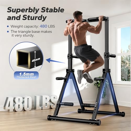 Foldable Pull Up Bar Free Standing, Strength Training Pull-up Bars Adjustable Pull Up Station, Power Tower Pull Up Bar MultiFunction Pull Up Dip Station Workout Equipment For Home Gym Support 480 LBS - color: black