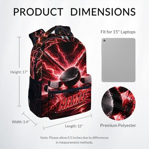 Custom Boys Backpack, Personalized Kids Hockey School Bag with Name - 17" Cool Ice Hockey Bookbag for Elementary Middle Students - color: Red