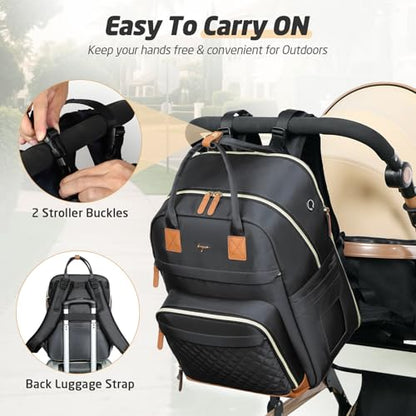 Diaper Bag Backpack - Extra Large Diaper Bag for 2 Kids Twin, Travel Baby Bags for Mom Dad 25-37L Expandable with Changing Pad Earphone Hole, Solid Black - color: Solid Black