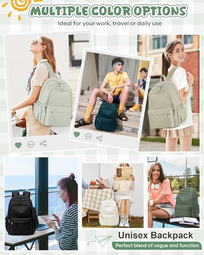 winspansy Backpack for School Teenage Girls Boys,Waterproof Lightweight School Bags Travel Daypack Simple Cute College Backpack Rucksack for Women Men fit 14 Inch Laptop,Light Green - color: A1-light Green