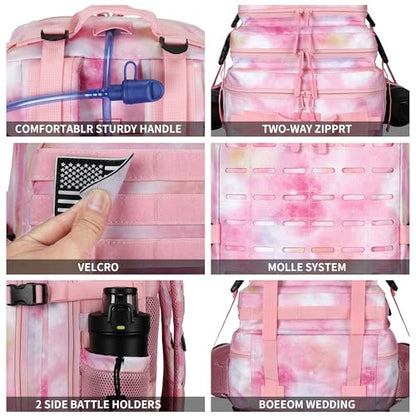 Military Tactical Backpack 45L/25L 3 Day Assault Pack Molle Daypack Hiking Backpack for Men and Women (Pink StarrySky, 45L) - color: Pink Starrysky, size: 45L