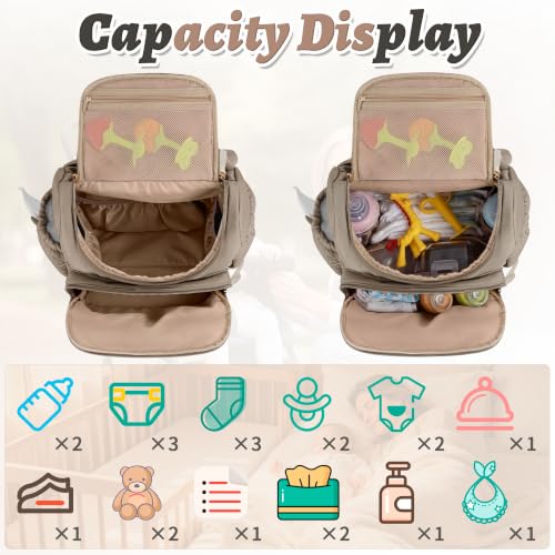 Diaper Bag Backpack, 22L Large Quilted Small Baby Bag with Changing Pad & Pacifier Case, Stroller Hooks, Easy-Access Baby Essential, Maternity Travel Backpack Unisex, Brown - color: Brown, size: Small