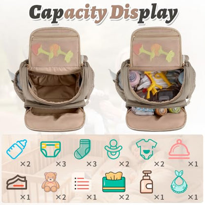 Diaper Bag Backpack, 22L Large Quilted Small Baby Bag with Changing Pad & Pacifier Case, Stroller Hooks, Easy-Access Baby Essential, Maternity Travel Backpack Unisex, Brown - color: Brown, size: Small