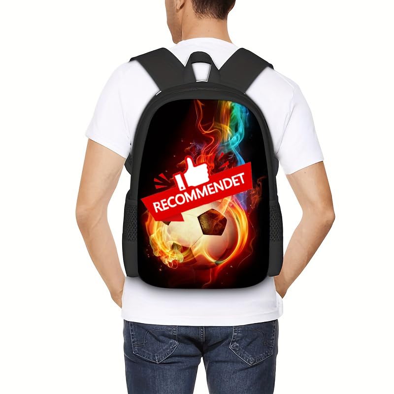 3PCS Soccer Backpack Set, 16" Lightweight Football Daypack, Soccer Ball Print Casual Laptop Backpack for Travel Camping Work (style-4) - color: Style-4