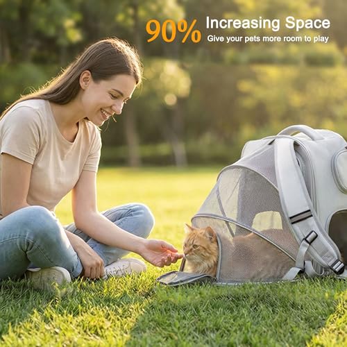 Cat Backpack Carrier Expandable, Breathable Mesh & Lockable Zippers & Shaded Curtains & Multi-Entry, Pet Backpack for Kitty Puppy Small Dogs Up to 18lbs for Travel, Hiking, Car, Vet(Light Grey) - color: Light Grey