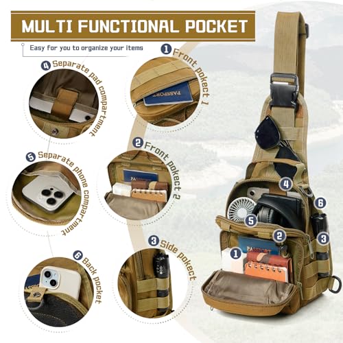 Tactical Chest Pack Backpack, Carry Shoulder Sling Bag for Men, Waterproof Military Cross-body Molle Backpack for Outdoor, Range, Travel, Hiking, Khaki - color: Khaki