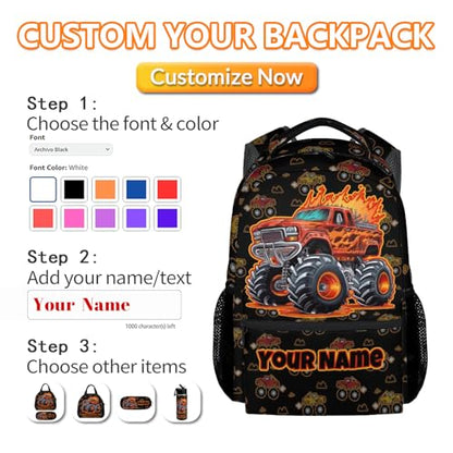 Toddler Truck Backpacks for Kids - 17 Inch Custom Large Capacity Boys Backpack for Preschool, Lightweight Truck Schoolbag for Kindergarten - color: Black