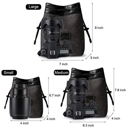 S-ZONE Soft Camera Bag DSLR Insert Handbag Drawstring Lens Case Compatible with Canon Nikon Sony - color: Dark Gray, size: Large