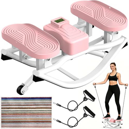 Rock Stepper Side to Side Exercise Machine, Rocking Stepper for Home Gym with LCD Display & Resistance Bands, Low-Impact Step Rocker Workout Equipment Supports 330 lbs - color: Pink