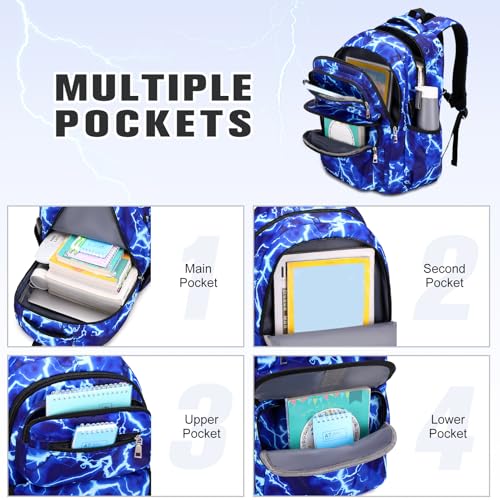 Bevalsa Backpack for Boys, Lightning School Bags with Lunch Bag & Pen Case for Kids, Bookbag for Boys Girls Teens - color: B-lighting
