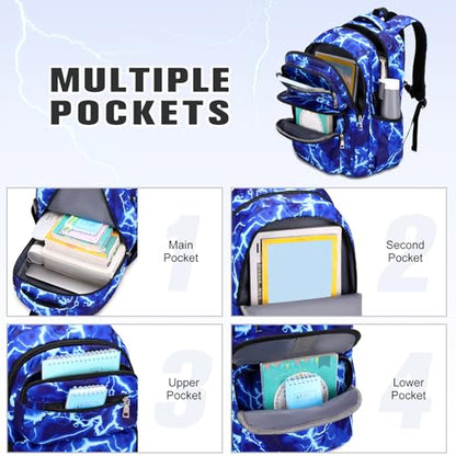 Bevalsa Backpack for Boys, Lightning School Bags with Lunch Bag & Pen Case for Kids, Bookbag for Boys Girls Teens - color: B-lighting