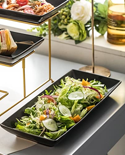 LYEOBOH 3 Tier Serving Tray Set, Tiered Serving Stand with Platters, Serving Dishes for Entertaining Halloween Christmas Party, Collapsible Sturdier Stand & 14 Inch Large Platters for Food Display - color: Black, style: 14inch Rectangle platter