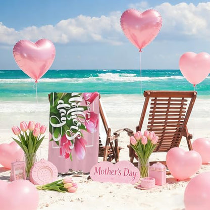 Happy Mothers' Day Beach Towel, Pink Tulip Flower Quick Dry Sand Free Absorbent Bath Towel, Microfiber Lightweight Towel Pool Travel Camping Gym Swim 30x60 Inch/ 77X153cm - color: Happy Mothers' Day Pink Tulip
