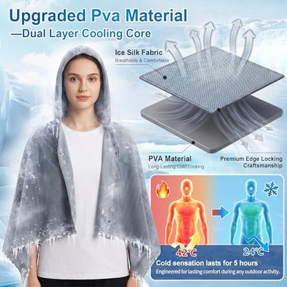 Cooling Hooded Beach Towel Cloak for Men Women - Double Layer PVA Fabric Cool Towel Cape, Instant Cooling Soft Ice Towelfor Beach Yoga Camping (Light Gray) - color: Light Gray