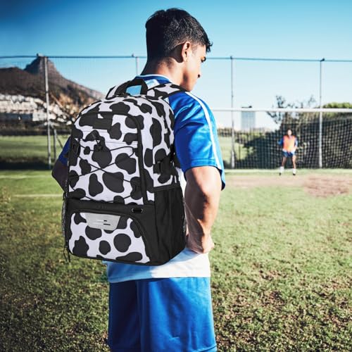 Goloni Soccer Backpack,Basketball Backpack with Ball Compartment & Shoe Compartment,Backpack for Basketball,Soccer - color: Black White Cows