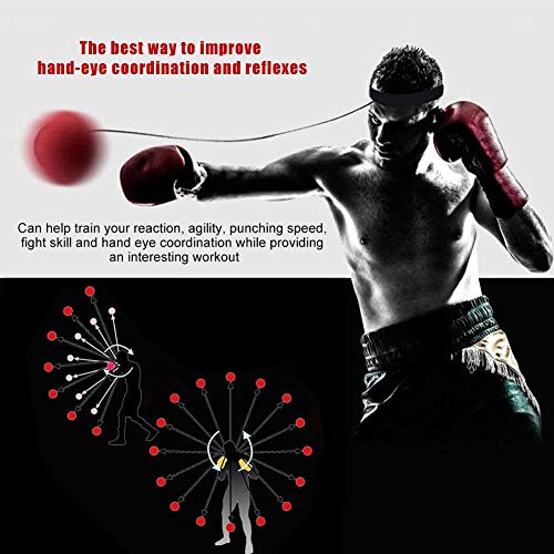 HURRISE Boxing Reflex Ball with Headband, Fight Ball React Training Equipment, Improve Hand Eye Coordination and Punching Speed, Includes 4 Spare Strings